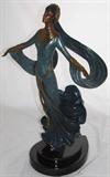 "Ecstasy" By Erte' Limited Edition Bronze Sculpture as the eighth release in Erte's Treasures in Bronze Sculpture Collection #335 of 500. Ecstasy expresses the worship of beautiful movement that has marked the artist since he saw his first ballet at the fabled Maryinsky Theater in St. Petersburg and insited on taking lessons himself. H 20 1/4"