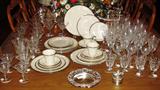 Lenox "Nicole" China, Viking "Prelude" Crystal Stemware: Waters (16), Tall Sherbet/Champagne (11), Iced Tea (3), Juice (4), Liqueur Cocktails (3), Low Sherbets (4)