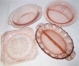 Misc Depression Era Pink Glassware: "Mayfair", "Princess", "Cabbage Rose" and "Oyster & Pearl"
