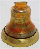 Vintage Iridescent Liberty Bell Bank on Stand FULL of Coins. Not show is a large Iridescent Piggy Bank also with coins.