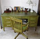Solid Wood Desk and Swivel Desk Chair in an Antique Green Finish