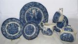 Staffordshire "Liberty Blue": 10 ea, 5 piece place settings including Dinner Plates, Dessert PLates, Dessert/Fruit Bowls, Cup & Saucer, Sugar & Creamer