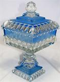 Westmoreland Covered Wedding Dish with Blue Trim (Unusual Color for Westmoreland)
