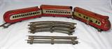 1930's Marx Wind-up Tin Train: Engine, 2 Club Cars and Track