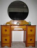 Depression Era Vanity w/Round Mirror and 2 Drawers on each side (part of Depression Era Bedroom Suite)