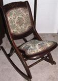 Tapestry Upholstered Folding Walnut Sewing/Nursing Rocker