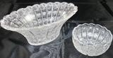 Czechoslovakia Bohemia “Queen Lace” Cut Crystal:  Oval Console Bowl  (9 ¾ ” x 6 ¼”), Round 4 ½” Mint Bowl