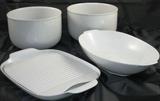Mid-Century Modern “Bianca” Tavola Line by  Hutschenreuther:  2 ea Round Vegetable Bowls (8” x 5”Deep), 12” Oval Vegetable Bowl, 13” Serving Platter  with Asparagus Insert
