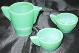 Green Akro Agate Child’s Teapot & 2 cups