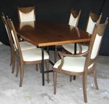 Great Industrial Look Table with Solid Wood Top with Iron Base.  Set of 6 Art-Deco Side Chairs with Bronze Finials
