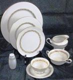 “Carlton “ By Castle China Dinner Ware: Dinner Plates x 8, Salad Plates x 5, Luncheon Plates x 2, Cup & saucer x 8, Cup & Saucers x 8 and Cream Soup (2 handles) x 5