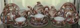 Japanese MORIAGE ~ Dragon TEA SET ~ “Elders/ Immortals” MEIJI c1868-1912 Porcelain Hand Painted/Enameled Tea Set with 4 Immortals: Tea Pot with Sugar & Teapot shaped Creamer, 4 Dessert Plates, 5 Cups & Saucers