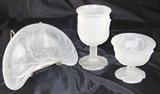 Avon Satin Glass “Floral Frost” Goblet, Sherbet and Crescent Salad