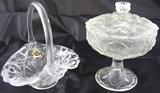 Fenton Satin Glass “Water Lily” Basket and Compote with lid