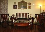 Victorian Mahogany Parlor Set with Claw Feet and Lions Head:  Settee, Rocker and Arm Chair, Queen Anne Drop-Leaf  Coffee Table and 2 End Tables