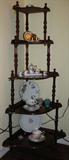 Small Mahogany Corner Curio with 5 graduated shelf separated by turned colomns