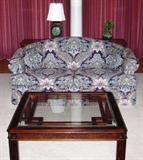 Century Custom Made Soafa  (1 of 2) shown and  an Asian Inspired Century Furniture 42" Bevel Glass Top Cocktail Table