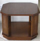 Walnut Finish Cane Accented End Table