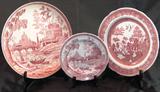 Spode Georgian Series "Rome" 12" Deep Dish Serving Tray & Salad Plate and Spode  "Willow" Cranberry Transferware Dinner Plate