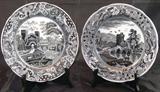 Spode Archive Collection Tradition Series "Castle" & "Lucano" Black Transfer-ware Dinner Plates