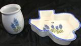 Frankoma Blue Bonnet Utensil Crock (set of 6 matching Mugs not shown) and "Texas" ceramic Casserole Dish