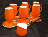 Schmidt Porcelain LaGardo Tackett vintage 1960's Espresso pedestal Cups & Saucers (set of & 6) and a Vintage Enamel Sauce Dipper