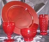 Villeroy & Boch "Boston" Red Crystal Dinnerware:  2 Chop Plates, 4 Fruit/Dessert Bowls, 2 Water Goblets, 4 Ice Tea Tumblers