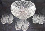 Vintage Libbey "Daisy & Button" Punch Bowl Set: featured in the 1987 Libbey Foodservice Catalog and described as "Glistening Handmade Glass" (page44) Large Punch Bowl & 12 Cups
