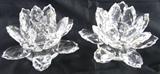 Shannon Crystal (Ireland) for Godinger:  Pair 18 Petal, 6" Diameter x 3" Height Crystal Lotus Blossom Candle Holders