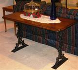 Walnut Sofa Table with Wrought Iron Base