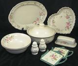 Pfaltzgraff Dinnerware:
Heart Souffle pan
Small Salt & Pepper Shakers
Platter
2 Round Veggie Bowls
Covered veggie/casserole
1/4lb Butter Dish