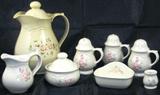Pfaltzgraff Dinnerware:
Coffee Pot Carafe
Sugar & Creamer
Toothpick Holder
Soap Dish