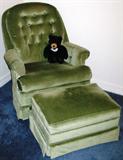 Kay Chair Company Green Velvet Swivel Rocker Easy Chair with Ottoman