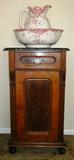 Antique Marble Top Comode/Night Stand with Single Door Cabinet beneath Drawer.