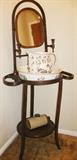 Wounderful Bentwood Pitcher and Bowl Wash Stand with Side Towel Baws, Shaving Mirror with Candle Holders on each side.