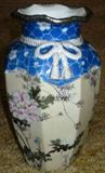 Antique Handpainted Enameded Vase with Rolled Silver Rim & Embelishment