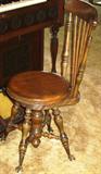 Antique Spindle Back Organ Stool with adjustable seat Glass Ball & Claw Feet