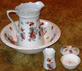 Burleigh England, Burgess and Leigh Pottery, 1930's Pitcher & Bowl, Toothbrush Holder and 3 Part Soup Dish