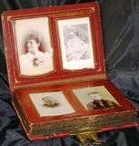 Inside View Antique Victorian Fabric Covered, Mirrored Front Photo Album with more than 20 Photos