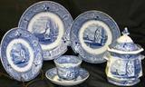 Antique Blue Transferware: 3 Dinner Plates, Luncheon Plates, Salad Plates, 4 Handless Cup & Saucer
Biscuit Jar
