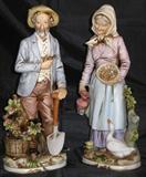 Homco Porcelain Bisque 14" Farming Couple Figurines