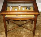 Butler Lift Top Show Case Display Table with stick/ball cross stretcher.