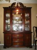 Bassett Furniture Co Mahogany China Cabinet with arched Crown & center Finial