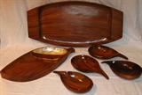 Teak Collection: Lug Salad Bowls (4), Large Tray (24" x 12"), Chip & Dip w/Capiz Shell Lining