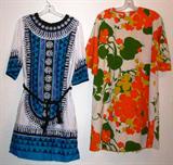 "Alfred Shaheen" The Master Printer vintage Turquoise & Black Tunic Top
"Malia" of Honolulu Orange Floral Piqué Tunic Dress