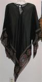 Sheer Black Bat-Wing Sleeve Vee-drop Tunic Over Blouse with Southwest Print Boarder