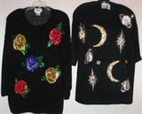 "Chervelle"XL Black with Sequined & Beaded Roses Sweater

"Jacque & KoKo" Black Knit Tunic Top with Appliqued. Embroideried & Sequined Celestial Motifs