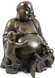 Hand Carved Wooden Happy Buddah with Children