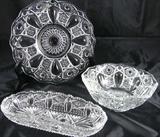 L.E. Smith Heritage Line "Quintec" Cake Plate, 8" Pattern Glass Bowl and  Celery Tray