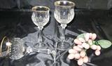 Gold Rim Cut Crystal Stemware:  Crystal Water Goblet (5), Wine Hocks (6)